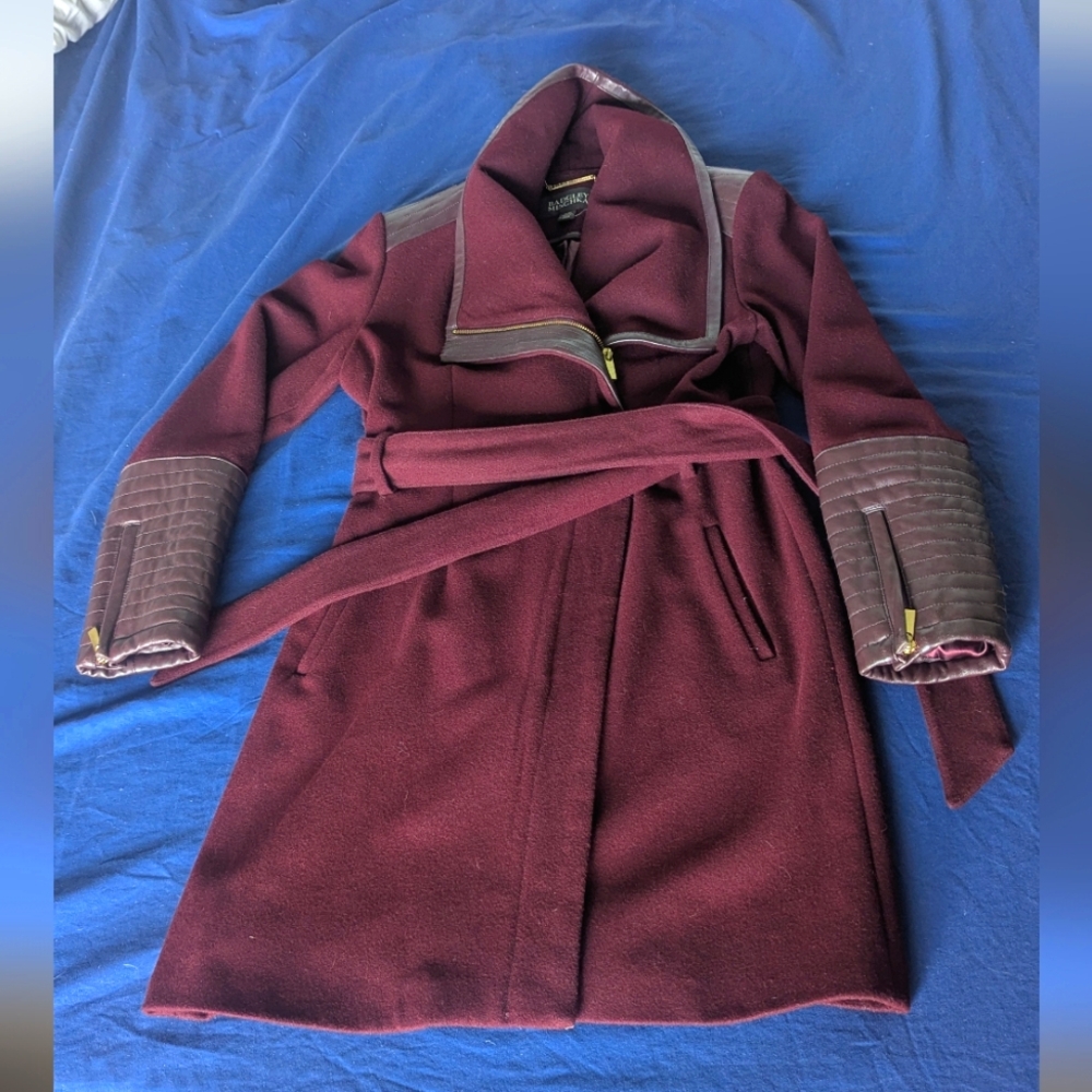 Badgley Mischka Burgundy Wool Coat